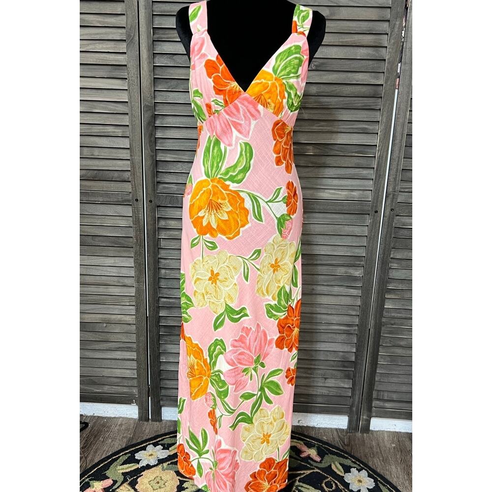 Paper Heart Floral Linen Blend Maxi Dress Medium NWT Tropical Resort Pink - Picture 9 of 11